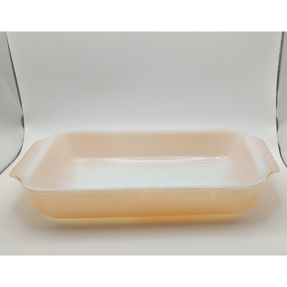 Vtg 1.5qt 432 Fire-King Peach Luster Milk Glass Rectangular Baking Dish Anchor